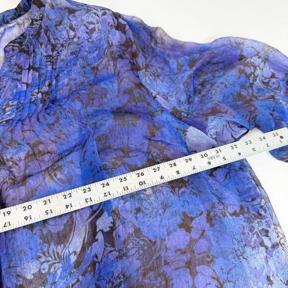 Maggie Barnes Top Womens 5X 34/36 Blue Floral Button-Front Blouse Clean Girl - Picture 6 of 10